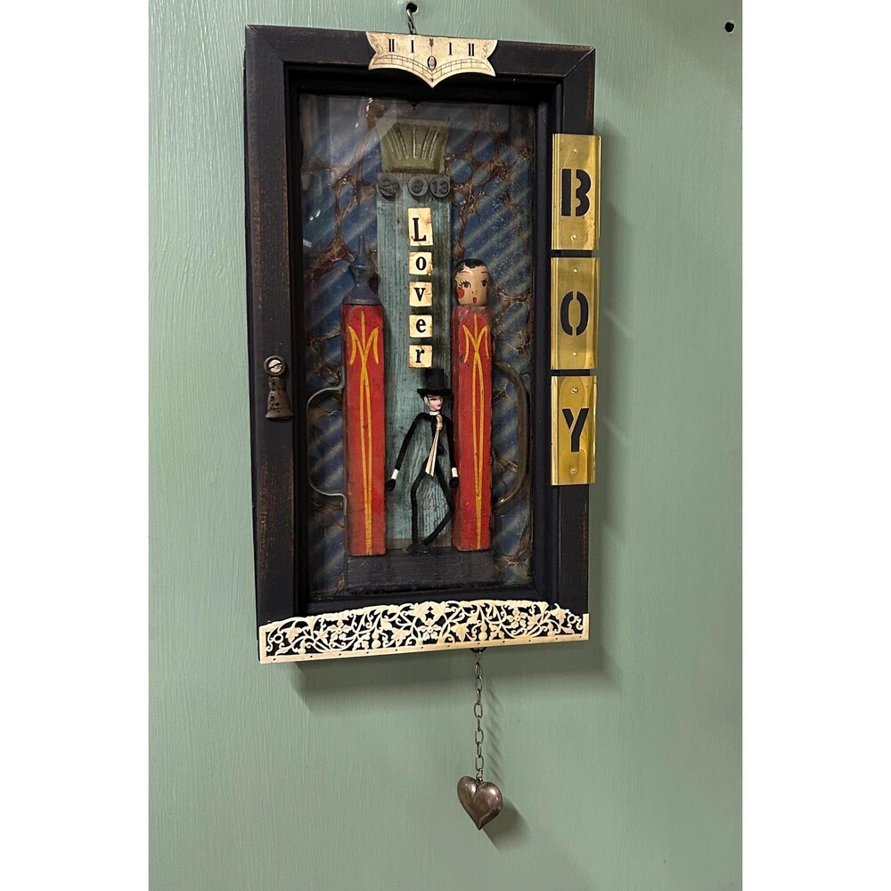 Unique Framed Mixed Media Assemblage Art Original “Lover Boy” by Jane LeBlanc